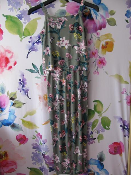 Letní khaki kalhotový pružný overal s kytičkami, h&m,146