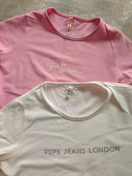 2 ks trička pepe jeans xs,s růžová bílá kamínky, pepe jeans,s