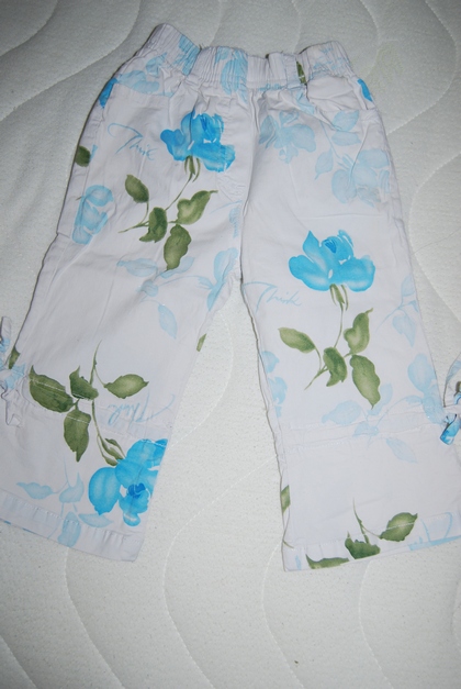 Kytičkované plátěné kalhoty vel. 104, 104