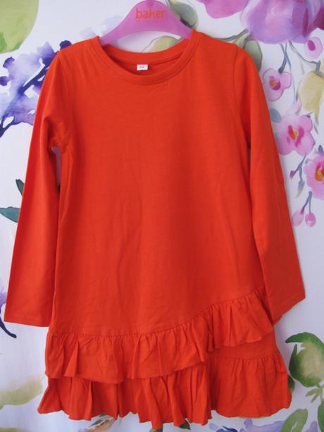Bavlněné pružné červené dívčí šaty s volánky, 104
