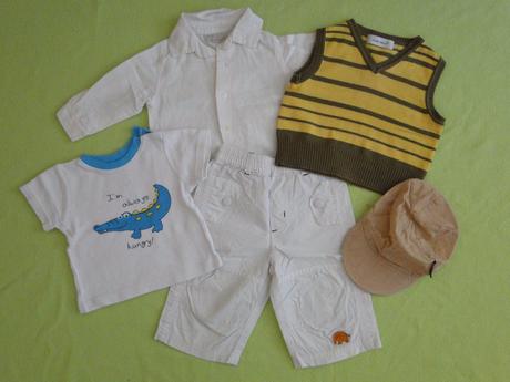 4+1ks balík košile, vesta, kalhoty, triko, v.68, 68–80