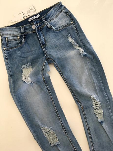 Trhané rifle s páskem, vel. xs a xl, xl / xs