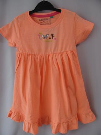 Oranžové bavlněné šaty se zlatým nápisem, 98