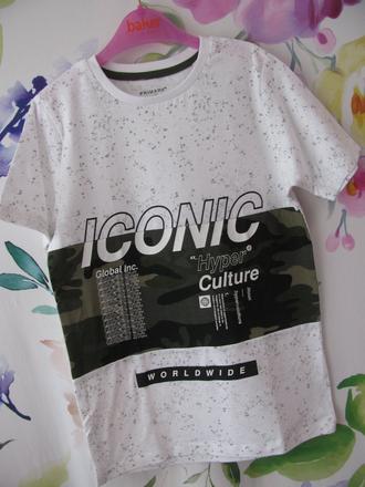 Chlapecké bavlněné tričko s maskáčovým nápisem, primark,128