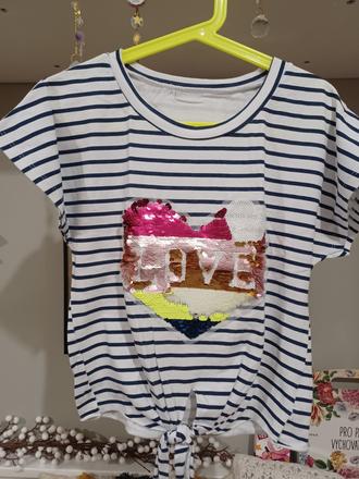 Tričko croptop s měnícími flitry, 152