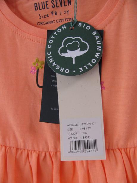 Oranžové bavlněné šaty se zlatým nápisem, 98