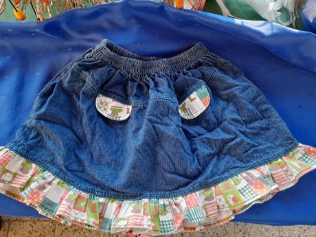 Džínová kolová sukně s obrázky, riflová suknička, 98