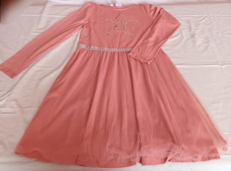 Růžové sváteční šaty dlouhý rukáv bonprix, bonprix,164