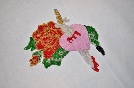 Nášivka z korálků růže, srdce,