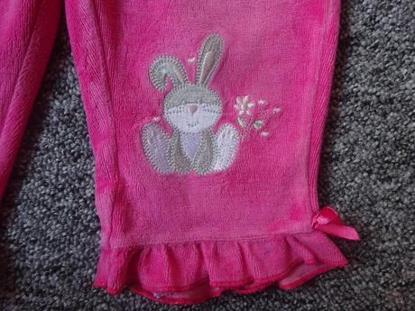 Tepláky sytě růžové se zajíčkem, vel. 86/92, 86