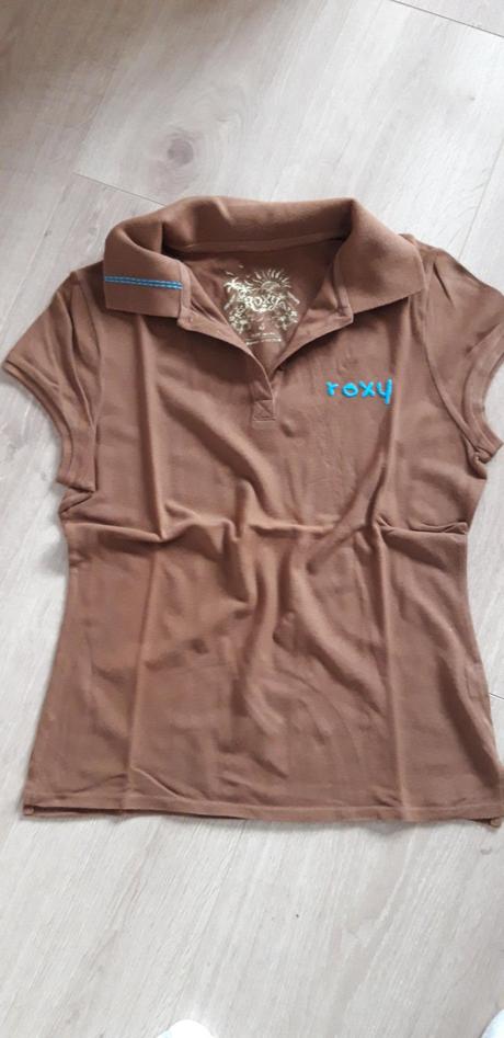 Hnědé tričko roxy s límečkem a krátkým rukáv vel.s, roxy,s
