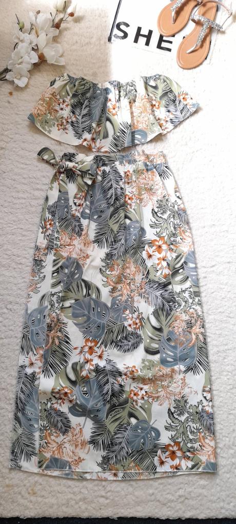 Shein tropický plážový set top s maxi sukní, l