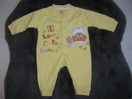 Krásné žluté bavlněné dupačky bez šlapek, 56