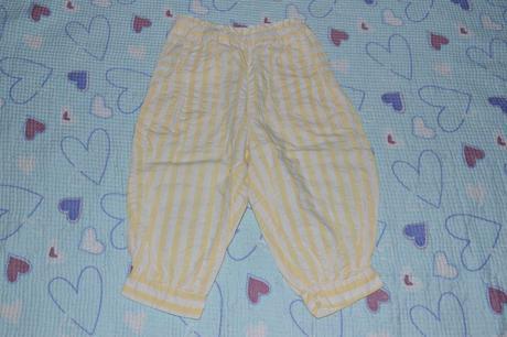 Sv. žluté prouhaté plátěné kalhoty, letní, 98