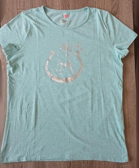 Dívčí triko zelenkavé krátký rukáv kůň tchibo, tchibo,158