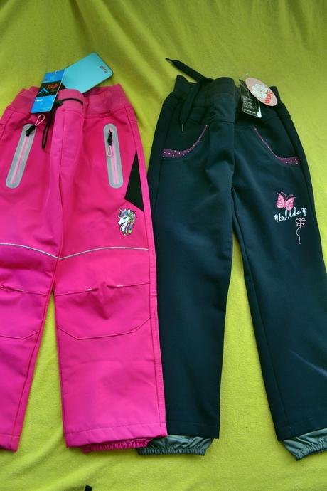 2x jarní softshellové nové kalhoty v.104, wolf,104