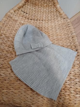 Šedý komplet čepice + nákrčník 4-8 let, h&m,110