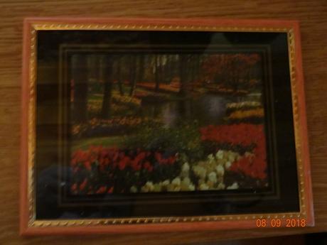 Obraz s tulipány a řekou, 