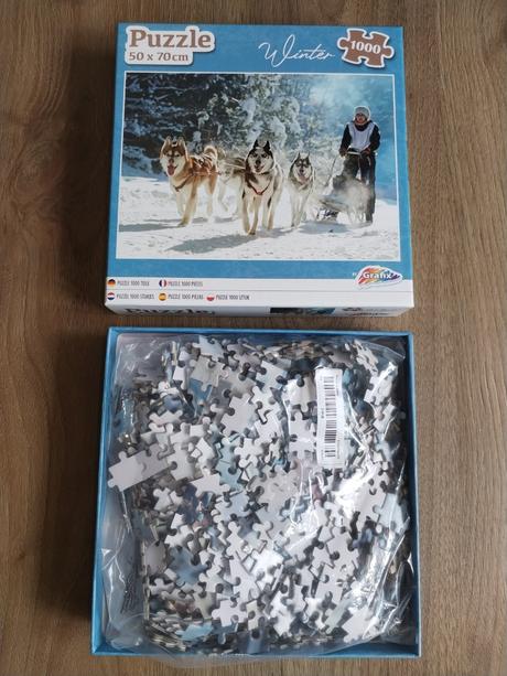 Nové puzzle winter husky 1000 dílků, 