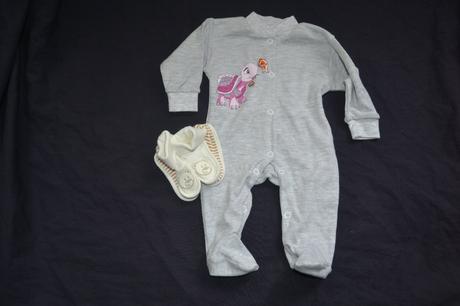 Nový kojenecký overal a bačkůrky v.56,bavlna, 56