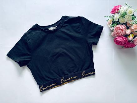 Triko crop top černé - v.13 let, 158