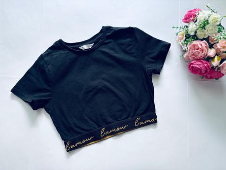 Triko crop top černé - v.13 let, 158