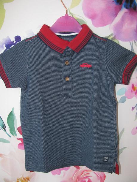 Krásné modro červené polo tričko s autem, mothercare,86