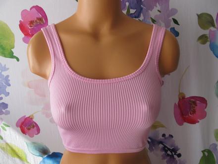 Dívčí,dámský růžový žebrovaný crop top, 32