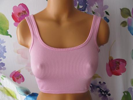Dívčí,dámský růžový žebrovaný crop top, 32