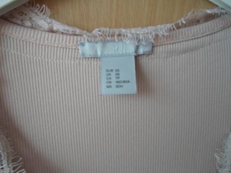 Růžové béžové tričko triko s krajkou dlouhý rukáv, h&m,xs
