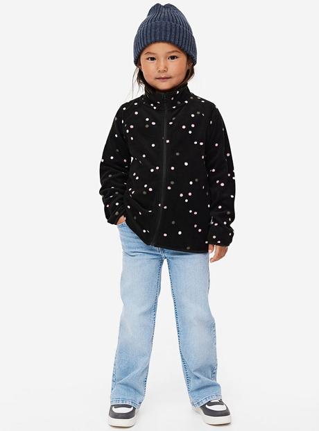 Fleecová puntíkovaná mikina h&m černá vel. 110/116, h&m,110 / 116