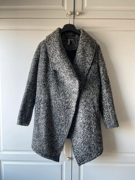 Šedý zimní vlněný bouclé kabát h&m, vel. s-m, h&m