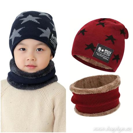 Zimní set čepice a nákrčník 3-10 let, 104 - 140