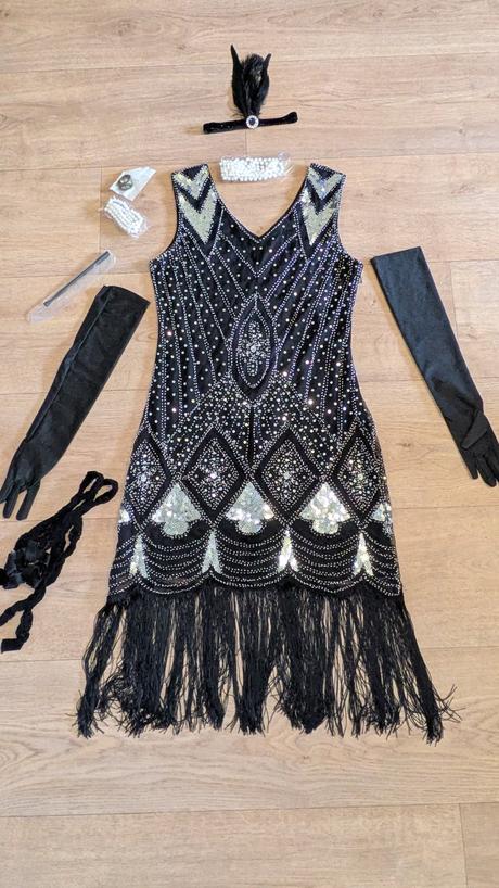 Ka143 flitrové třásňové šaty 20 - léta + doplňky,