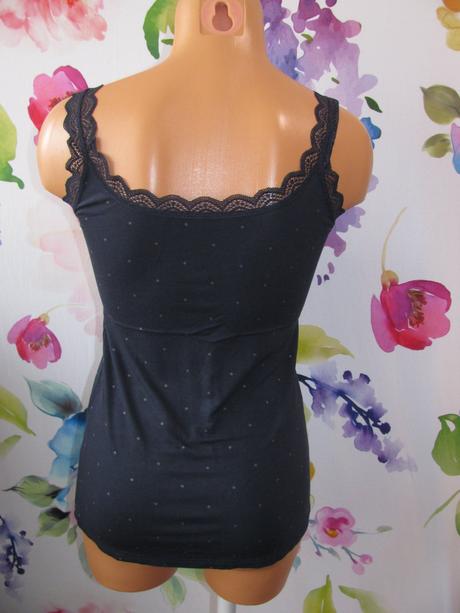 Dámské modré tílko s krajkou a drobným vzorem, tchibo,s