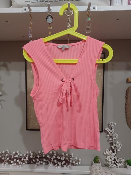 Neon lososový croptop tílko 152/158, xs/s, fishbone,158