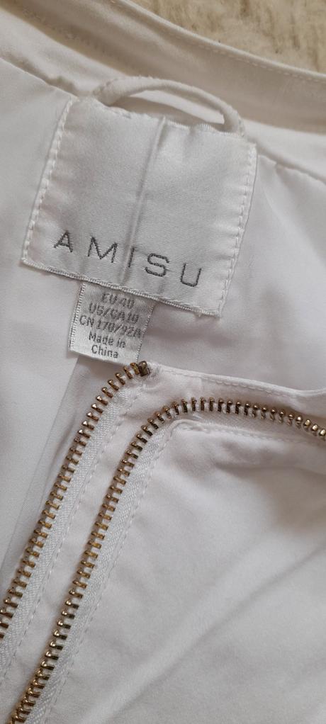Amisu elegantní bílý kabátek se zlatými zipy, amisu,40