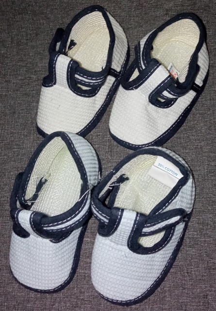 Látkové první botičky 2 páry vel.0-3 měs., <17