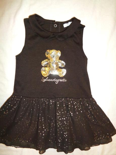 Krásné čoko hnědé šaty s flitr medvídkem, 92