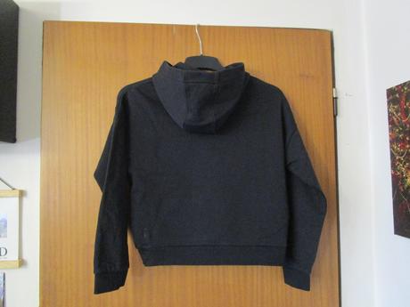 Černá oteplená mikina s kapucí, téměř nenošená, tesco,158
