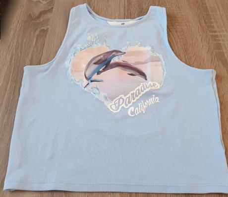 Dívčí letní triko/tílko světle modré s delfíny h&m, h&m,170