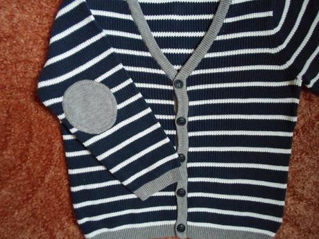 Šedý modrý pruhovan svetr svetřík vesta h&m, h&m,98