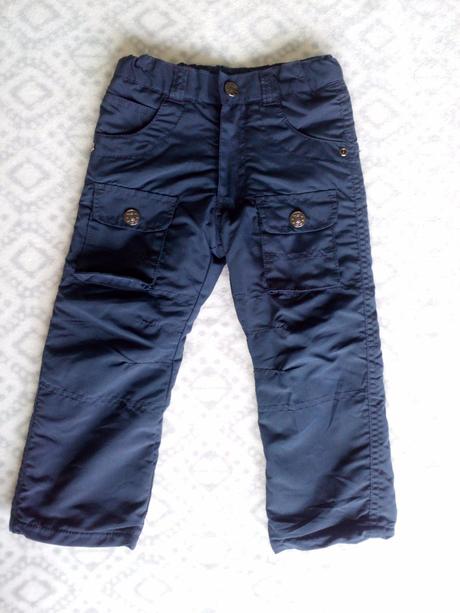 Zimní vyteplené modré kalhoty, nenošené, 86