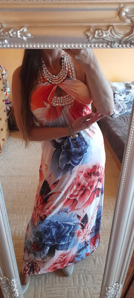 Flam mode společenské dlouhé šaty s kamínky, xl