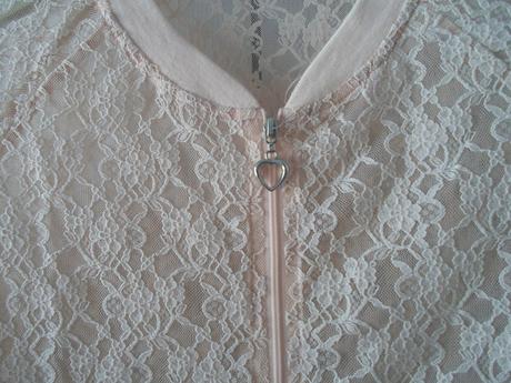 Růžová meruňková krajkovaná mikina na zip, f&f,152