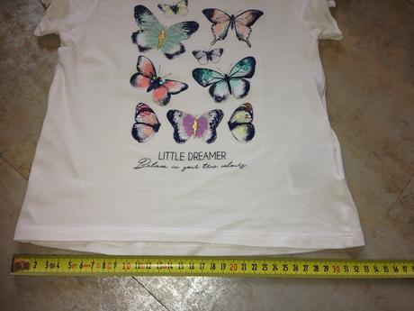 Bílé tričko 3d motýli flitry krajka hm 98cm 2-3rok, h&m,98