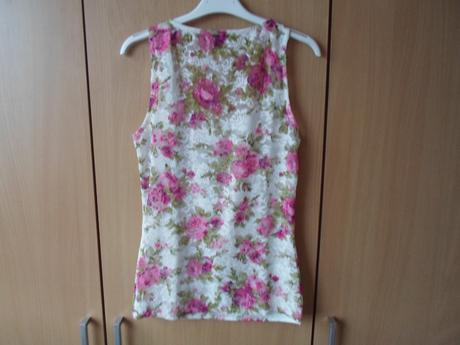Bílé růžo krajkové květované tričko tílko top, amisu,xs