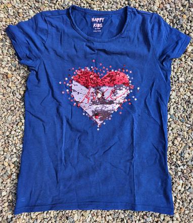 M133	dívčí triko s kr. rukávem srdce vel. 134-140, tchibo,134
