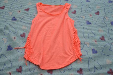 Letní neonová tunička tričko tílko s třásněmi, 134