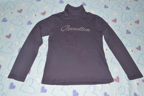 Benetton bavlněné triko, rolák s lesklým nápisem, benetton,140